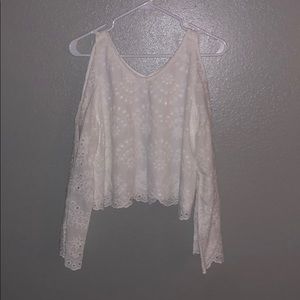 eyelet material off the shoulder shirt